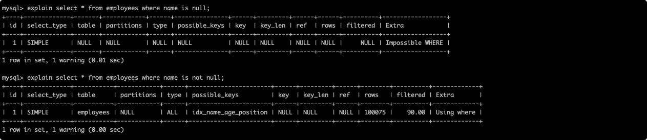 isnull和isnotnull无法使用索引
