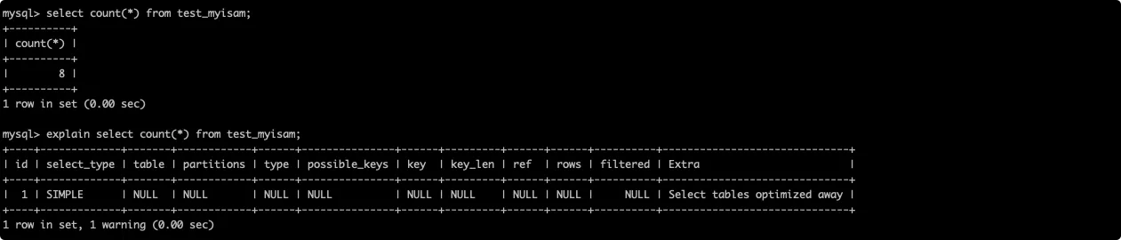 查询MySQL自己维护的总行数