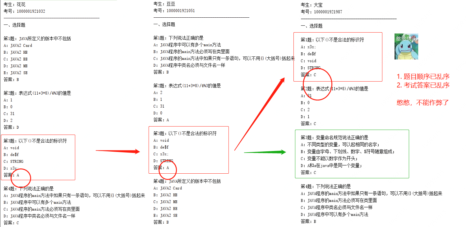 原型模式，乱序题目比对结果